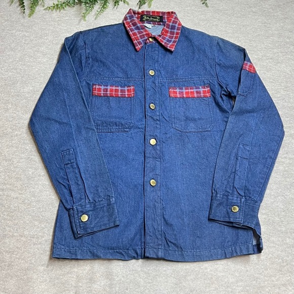 Martin Bernard Ltd Other - Vintage Martin Bernard Denim Shirt Jacket Mens Medium Blue Plaid Trim Cotton GUC